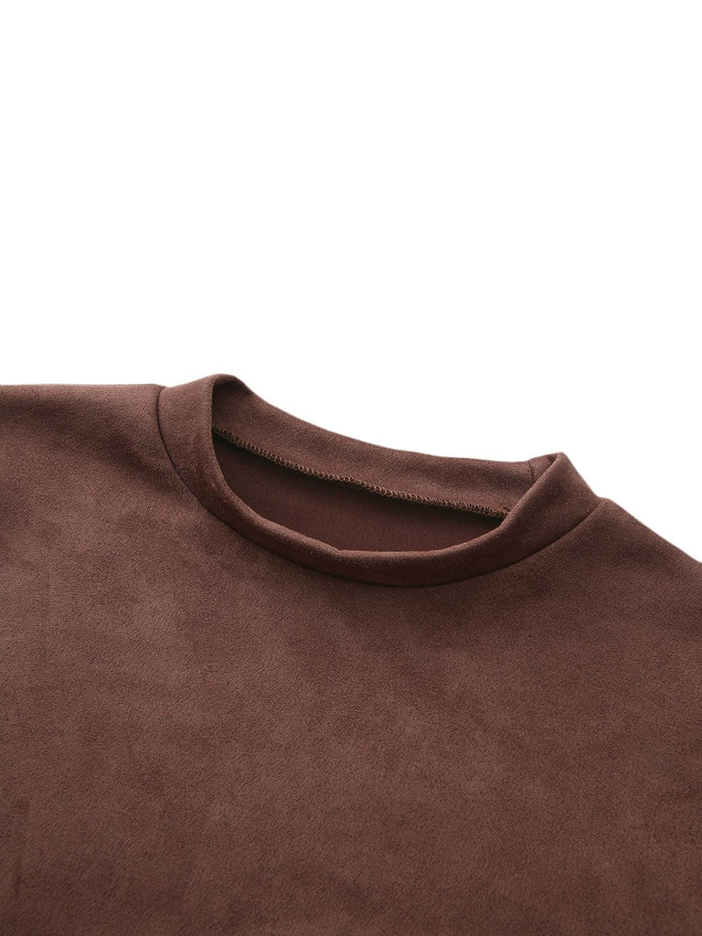 Brown 1970s Long Sleeve Round Neck Dress With Belt