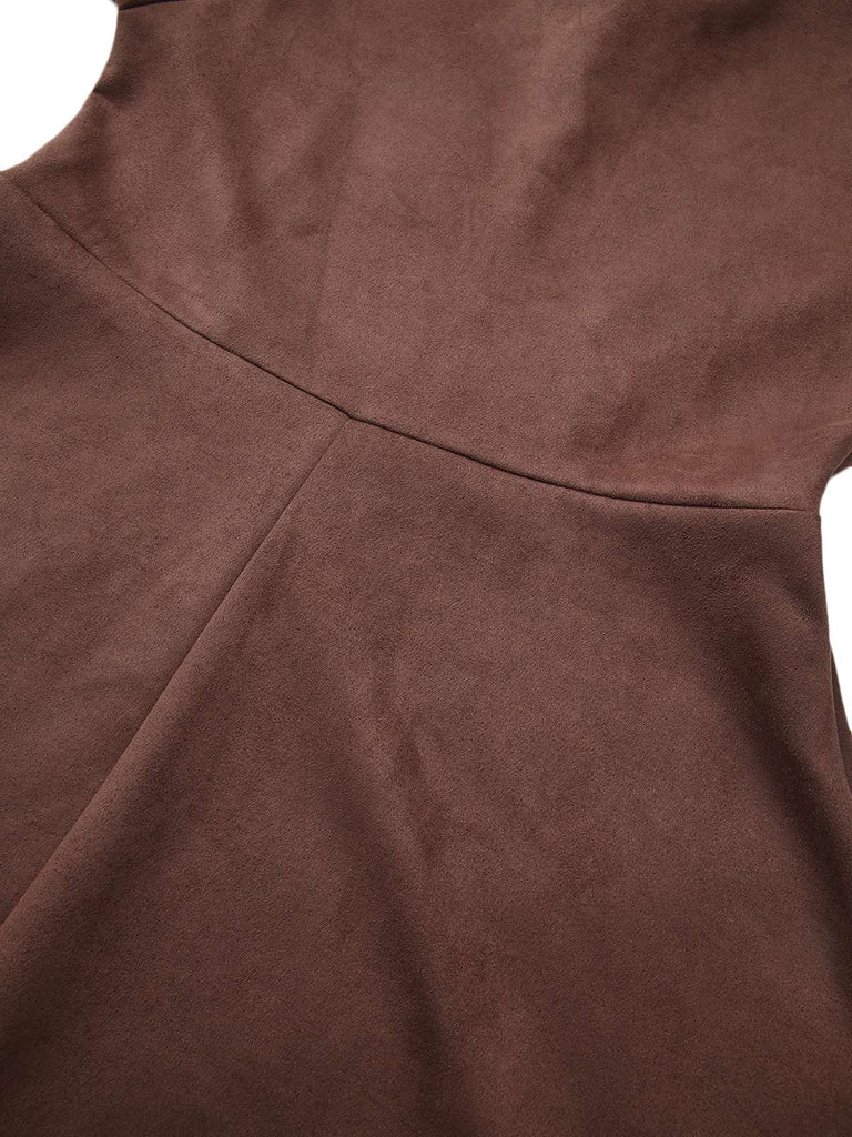 Brown 1970s Long Sleeve Round Neck Dress With Belt