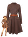 Brown 1970s Long Sleeve Round Neck Dress With Belt