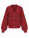 Red 1950s Solid Pearl Beading Loose Knit Cardigan