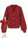 Red 1950s Solid Pearl Beading Loose Knit Cardigan