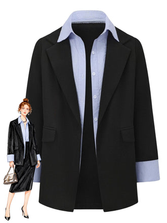 Black 1950s Striped Lapel Faux Two-Piece Blazer