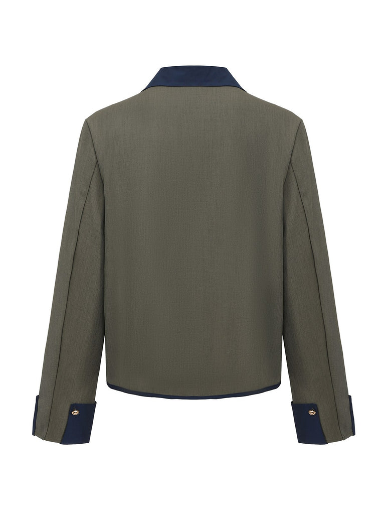 Green 1950s Lapel Colorblock Suit Jacket