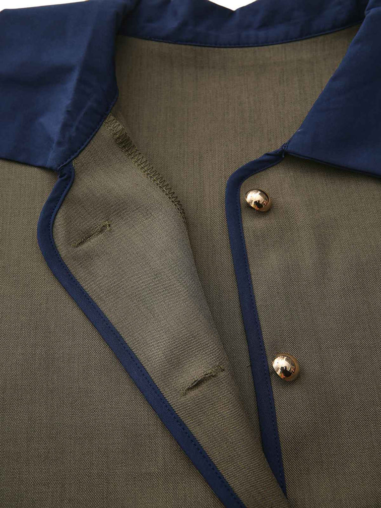 Green 1950s Lapel Colorblock Suit Jacket