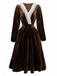 Brown 1940s Solid Lace Patchwork Velvet Dress