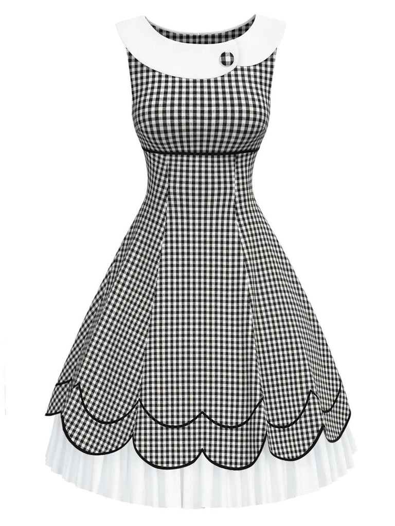 [Pre-Sale] Black & White 1950s Gingham Plaid Petal Hem Dress