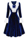 [Pre-Sale] Royal Blue 1940s Velvet V-Neck Lace Bow Dress