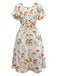 [Pre-Sale] [Plus Size] White 1930s V-Neck Floral Ruched Dress