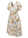 [Pre-Sale] [Plus Size] White 1930s V-Neck Floral Ruched Dress