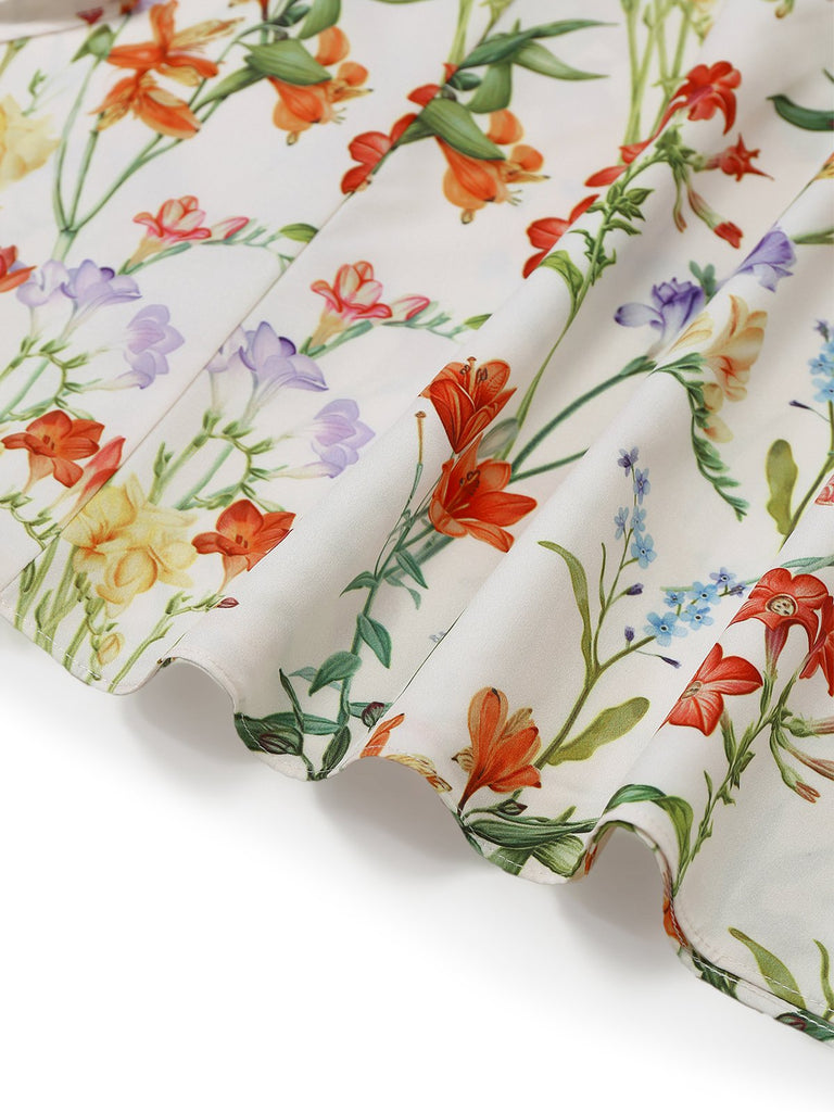 [Pre-Sale] [Plus Size] White 1930s V-Neck Floral Ruched Dress