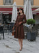 Brown 1920s Bow Tie Belted Waist Dress