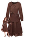 Brown 1920s Bow Tie Belted Waist Dress