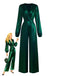 Dark Green 1930s Metallic V-Neck Lantern Sleeve Jumpsuit