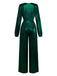 Dark Green 1930s Metallic V-Neck Lantern Sleeve Jumpsuit