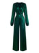Dark Green 1930s Metallic V-Neck Lantern Sleeve Jumpsuit
