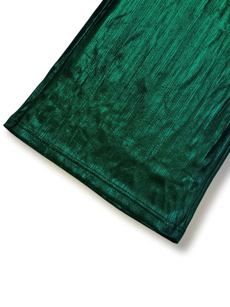 Dark Green 1930s Metallic V-Neck Lantern Sleeve Jumpsuit