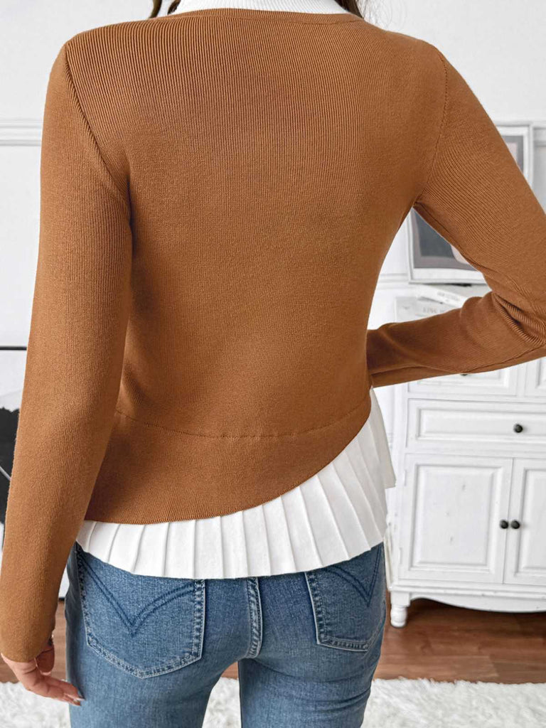 Brown 1970s Irregular Button Patchwork Knit Top