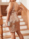 [Plus Size] Champagne 1970s Sequin V-Neck Slip Bodycon Dress