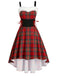1950s Christmas Tartan Fur Trimmed High-Low Hem Dress