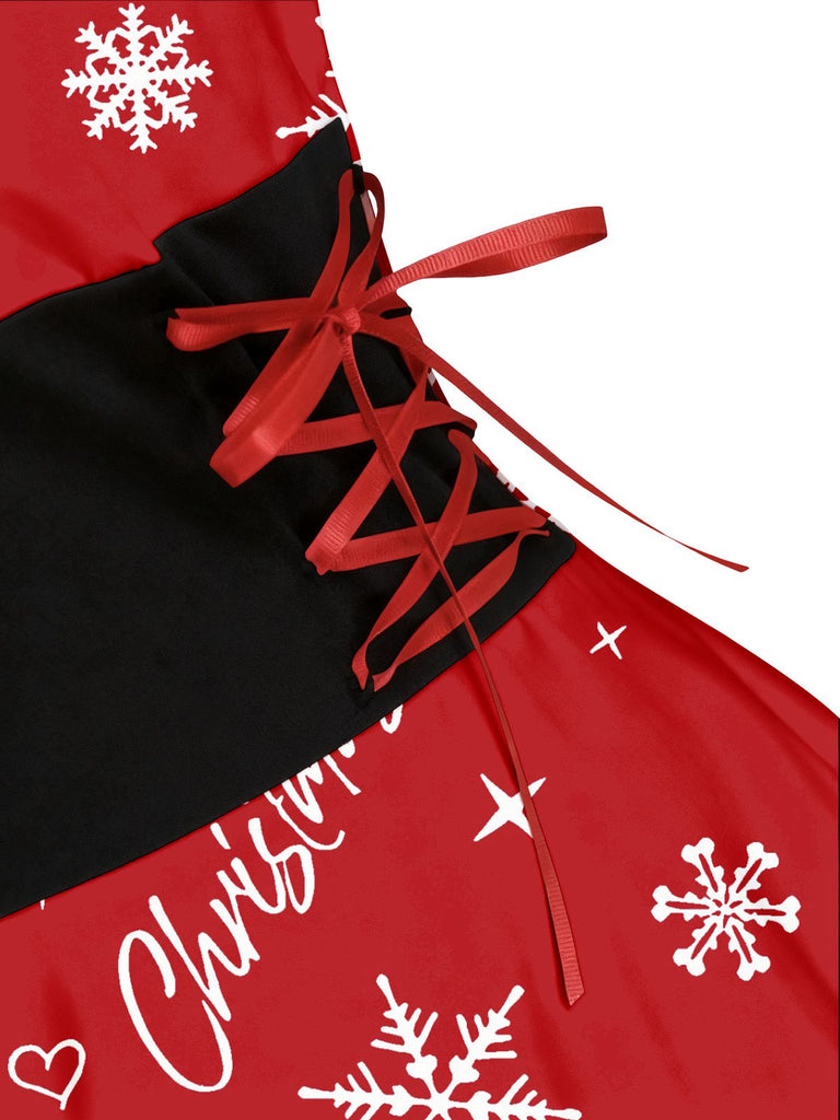 1950s Christmas Tartan Fur Trimmed High-Low Hem Dress