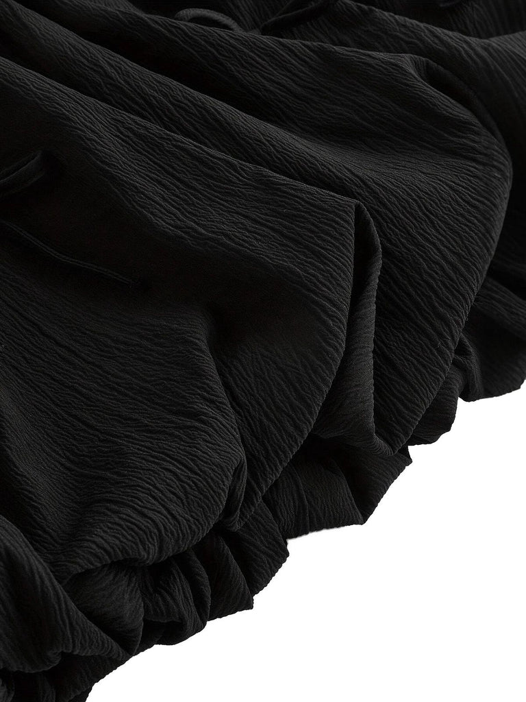 Black 1970s 3D-Bow Solid Bubble Dress