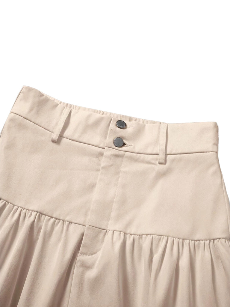 Beige 1940s Solid Multi-Layer Ruffled Skirt