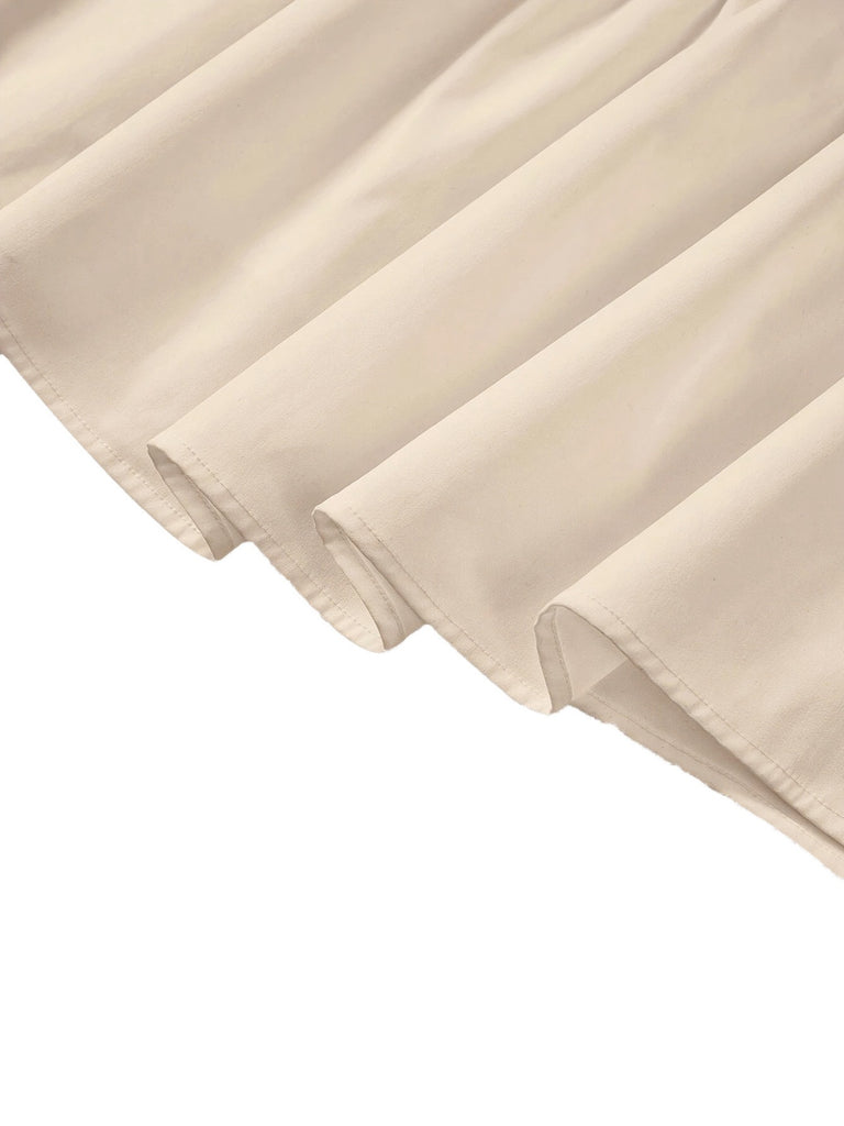 Beige 1940s Solid Multi-Layer Ruffled Skirt