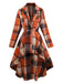 Orange 1950s Plaid High Low Hem Lapel Jacket