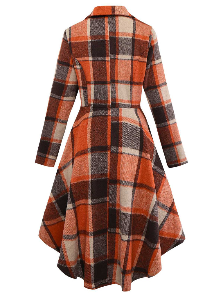 Orange 1950s Plaid High Low Hem Lapel Jacket