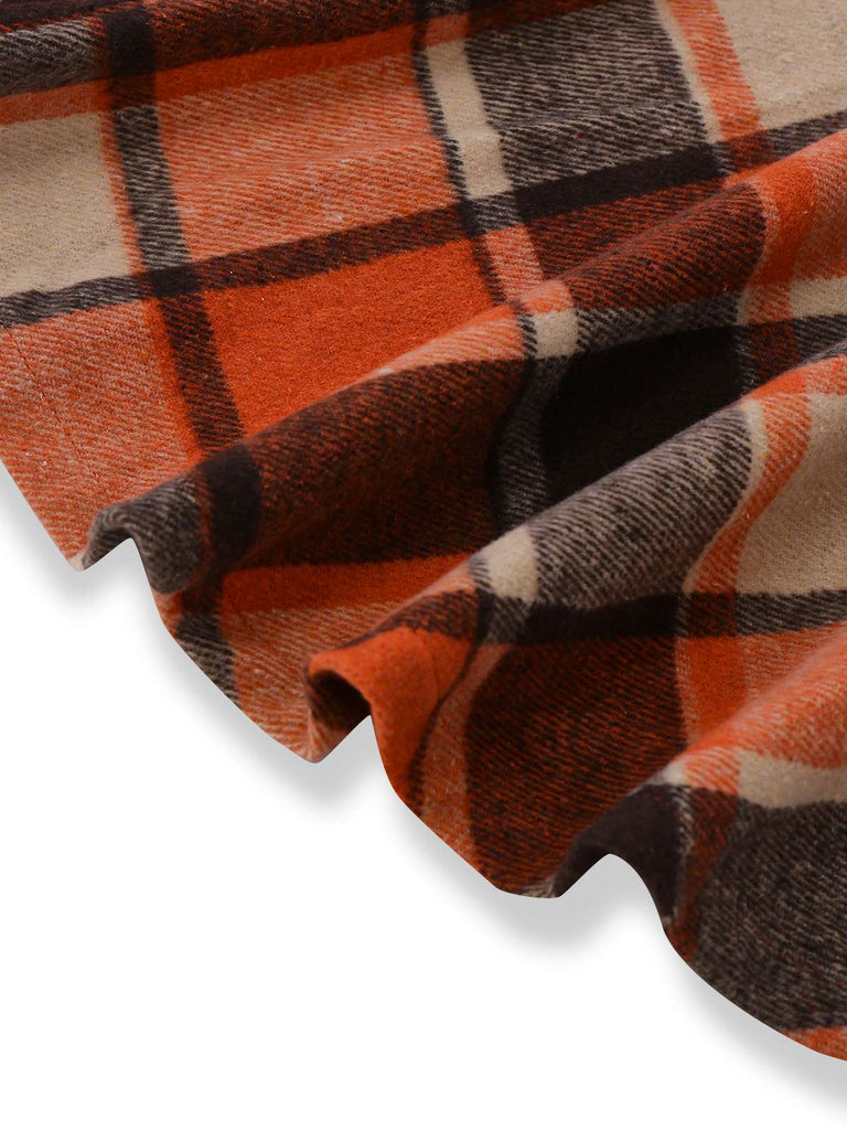 Orange 1950s Plaid High Low Hem Lapel Jacket