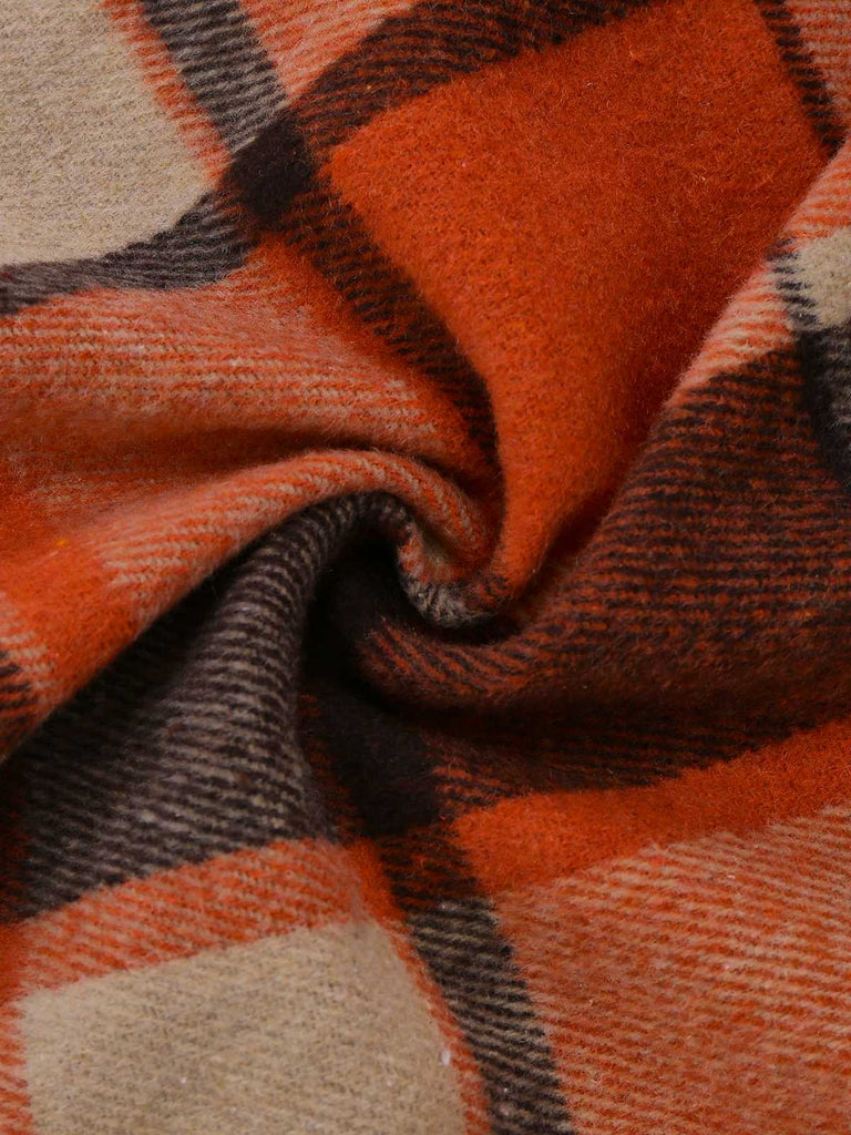 Orange 1950s Plaid High Low Hem Lapel Jacket