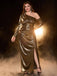 [Plus Size] Gold 1930s One-Shoulder Metallic Ruched Dress