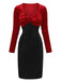 Red & Black 1960s Velvet Twisted V-Neck Bodycon Dress
