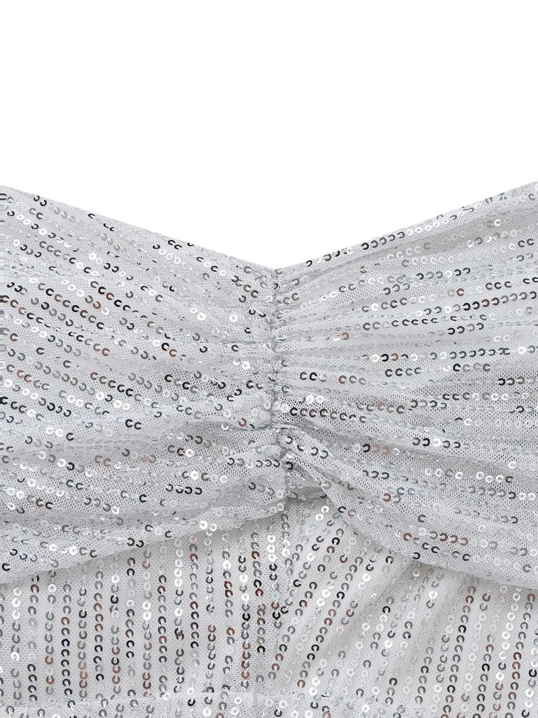 Silver 1920s Sequin One-Shoulder Side-Slit Dress