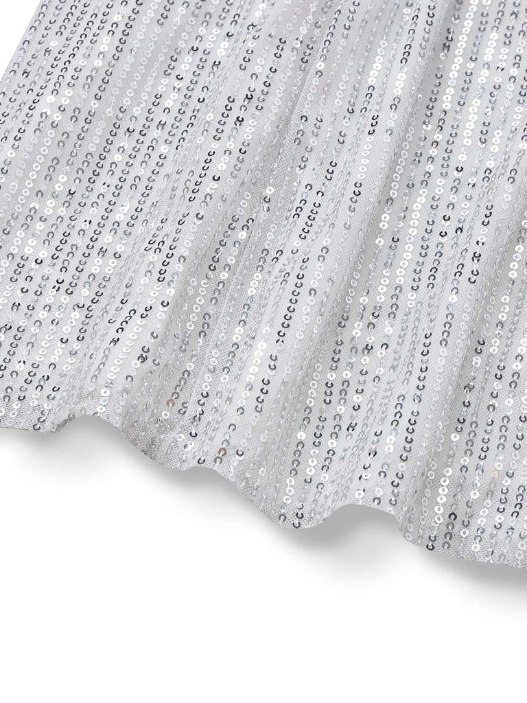 Silver 1920s Sequin One-Shoulder Side-Slit Dress