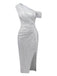 Silver 1920s Sequin One-Shoulder Side-Slit Dress