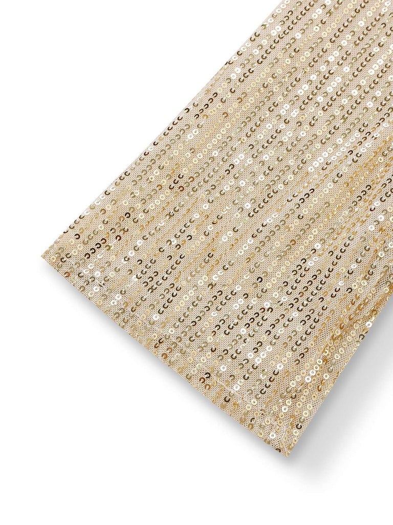 1930s V-Neck Sequined Ruffled Hem Dress