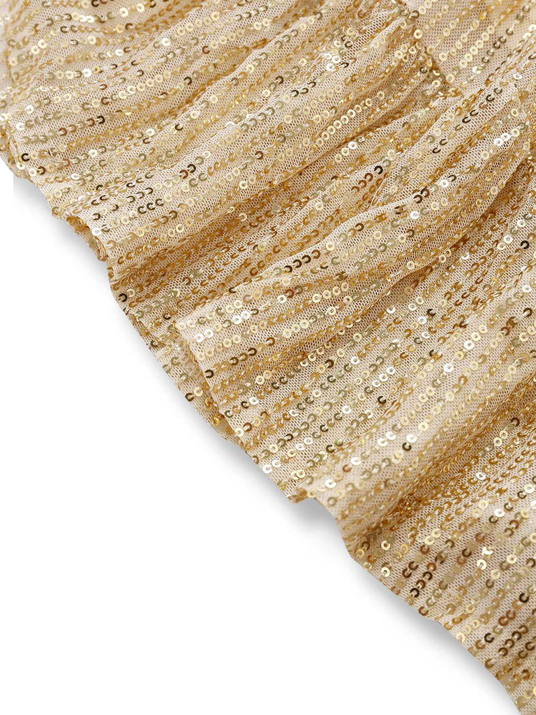 1930s V-Neck Sequined Ruffled Hem Dress