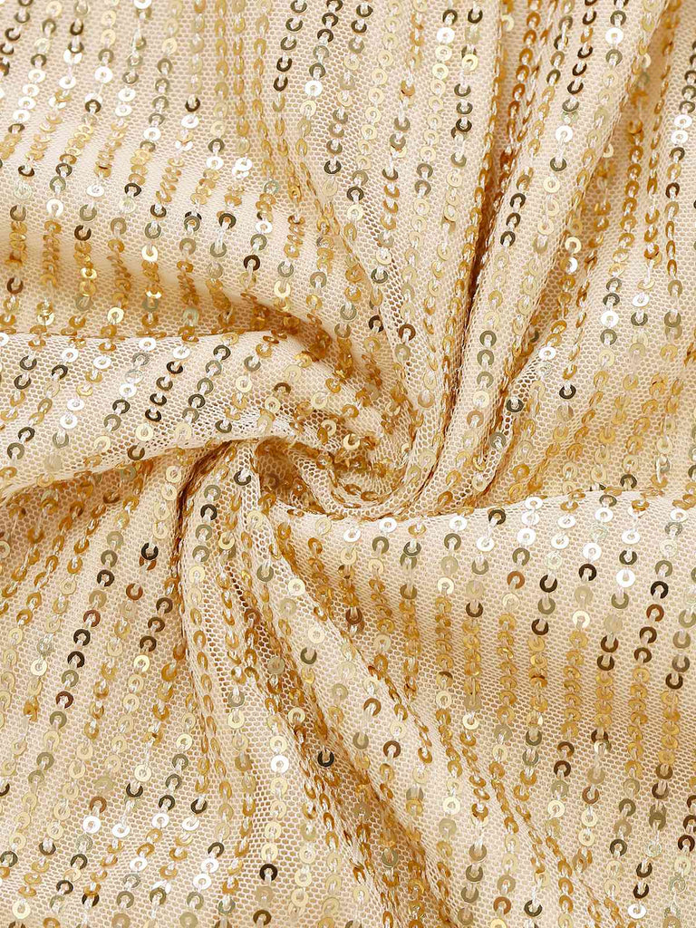 1930s V-Neck Sequined Ruffled Hem Dress