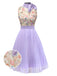 [Pre-Sale] Purple 1950s Floral Embroidered Tie Pleated Dress