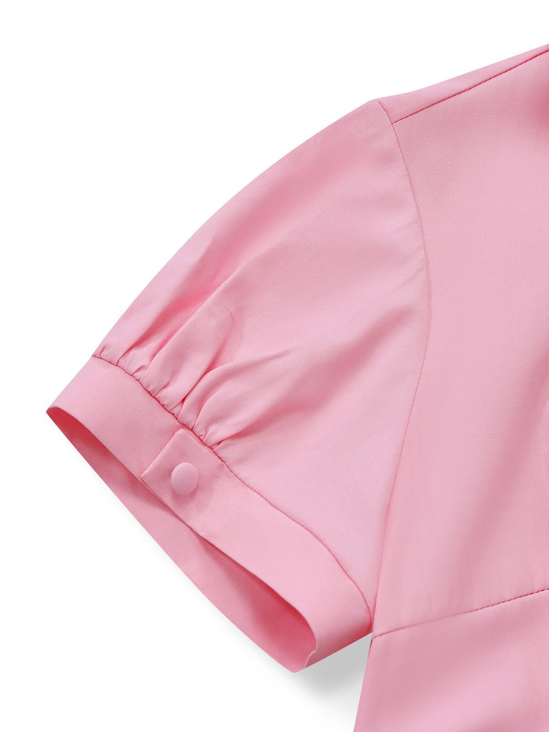 [Pre-Sale] Pink & Gray 1930s Bow Collar Lapel Jumpsuit