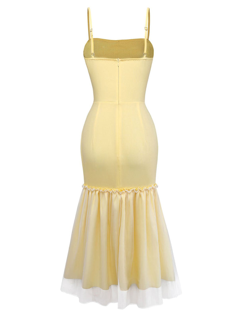 [Pre-Sale] Pale Yellow 1930s Mesh Spaghetti Strap Dress