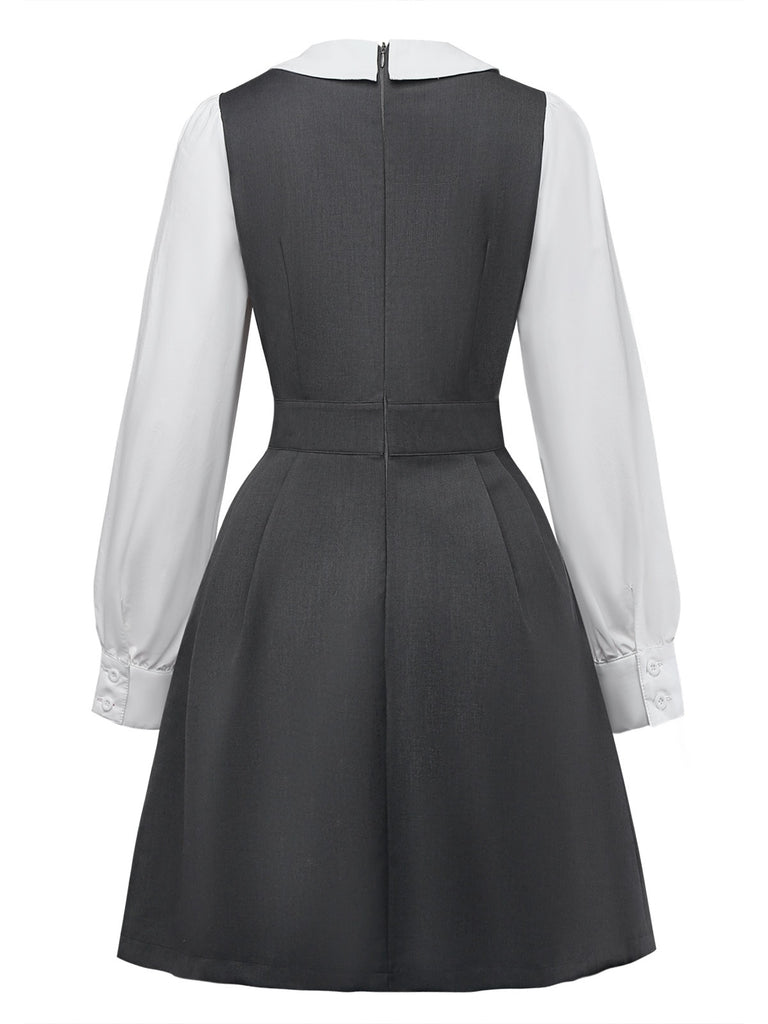 [Pre-Sale] Grey 1960s Peter Pan Collar Lace Fake Two-Piece Dress