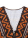 Brown 1970s Deep V-Neck Tirbal Print Boho Dress