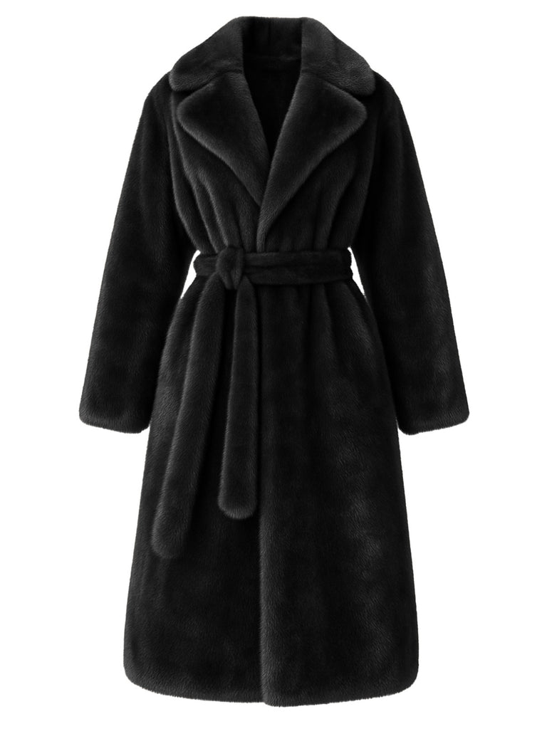 1950s Solid Lapel Artifical Fur Robe Coat
