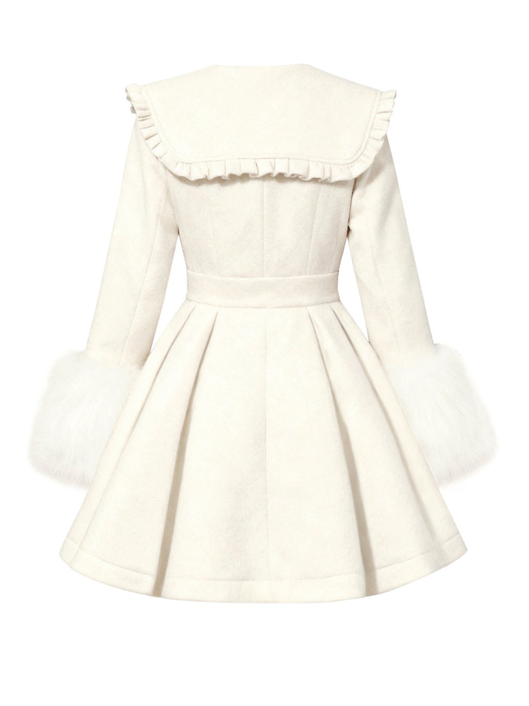 [Pre-Sale] White 1960s Peter Pan Collar Faux-Wool Pleated Coat