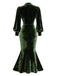 [Pre-Sale] Green 1930s Velvet Pearl Lantern Sleeve Mermaid Dress