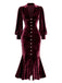 [Pre-Sale] Red 1930s Velvet Pearl Lantern Sleeve Mermaid Dress