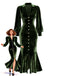 [Pre-Sale] Green 1930s Velvet Pearl Lantern Sleeve Mermaid Dress