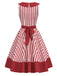 [Pre-Sale] Red 1950s Bow Collar Vertical Stripe Apple Dress